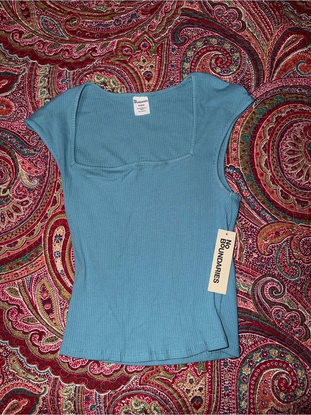No Boundaries Women's Square Neck Ribbed Tank Top - Light Blue